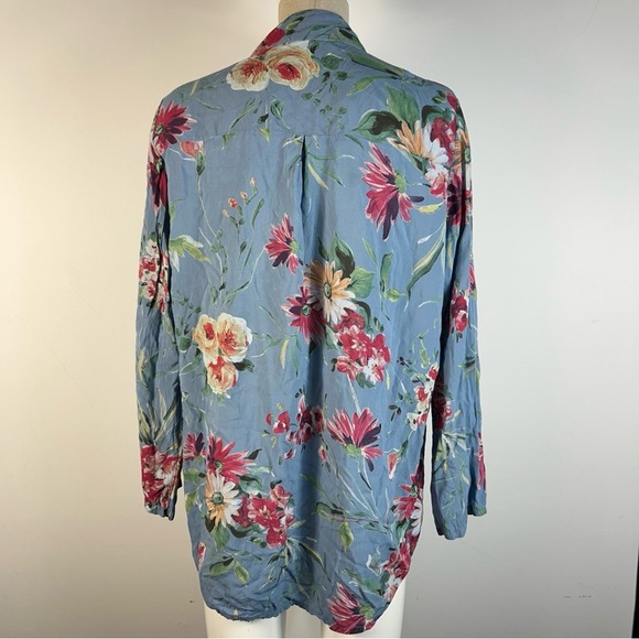 ❤️ Floral Made in Italy 🇮🇹 Button-Up Blouse - Blue L - Picture 3 of 10